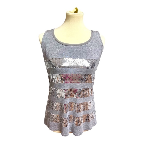 White House Black Market Gray Sequin Tank Top. - Picture 1 of 7